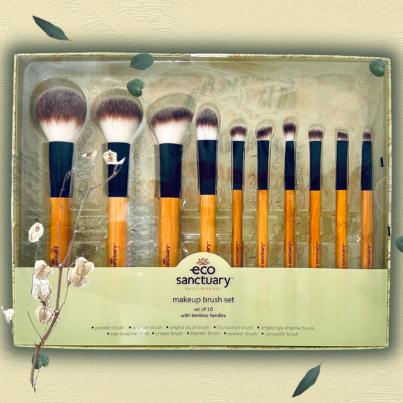 Eco Sanctuary Make Up Brush 10pc Set Bamboo Handles Powder Bronzer Concealer Eye - Picture 10 of 16
